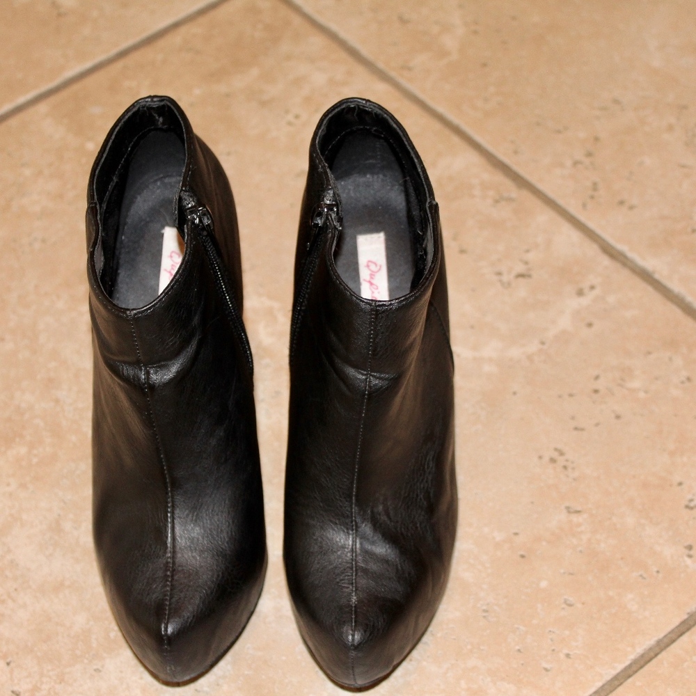 Black leather platform booties